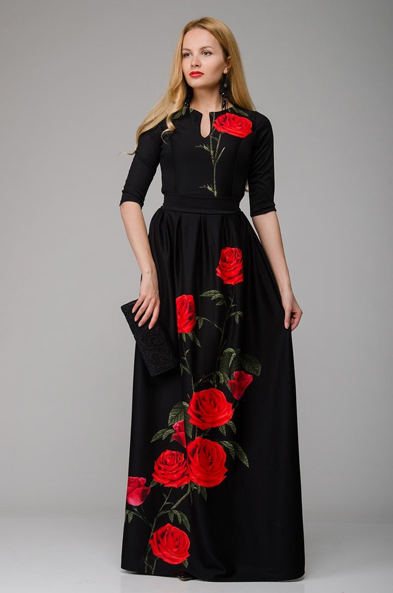 Черное Платье В Красный Цветочек